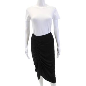 Enza Costa Womens Asymmetrical Hem Rouched Detail Long Skirt Black Size XS